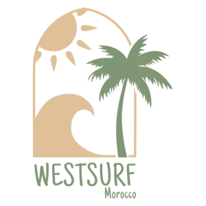 Das Logo von Westsurf Morocco: Die Sonne, eine Welle und eine Palme